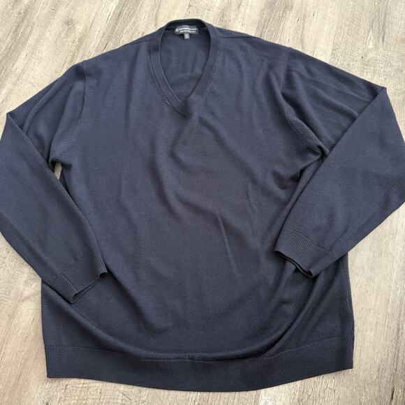 Hart Schaffner Marx Sweater Mens 2XLT Big Tall Navy Blue Extra Fine Merino Wool - Picture 3 of 7